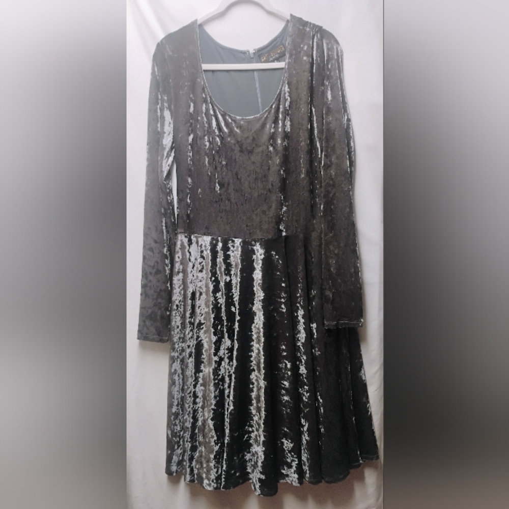 Marc Bouwer Silver Velvet Long Sleeve Dress
